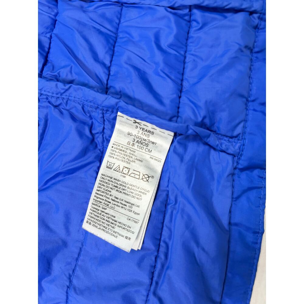 Baby Gap blue puffer jacket. Size 3T. with hood, black trim. Primaloft. winter - Picture 3 of 6